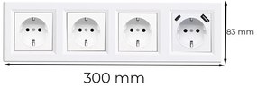 Priză Nova IV cu trei prize cu împământare și conector USB cu cadru alb