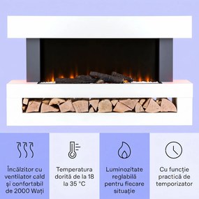 Klarstein Studio Light & Fire 3 Smart, Șemineu, 1000 / 2000 W, MDF, WiFi Control
