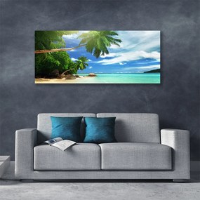Tablou pe panza canvas Palm Tree Sea Beach Peisaj Maro Verde Albastru