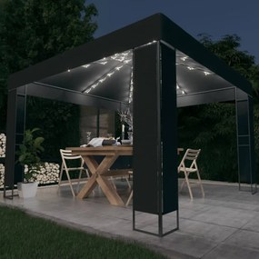 Pavilion cu acoperis dublu  lumini LED, antracit, 3x3 m