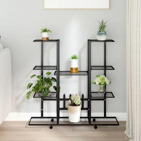 343121 vidaXL Suport pentru flori cu roți, 94,5x24,5x91,5 cm, negru, fier