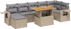 vidaXL Set canapele de grădină, 8 piese, cu perne, bej, poliratan