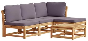 3214308 vidaXL Set mobilier de grădină cu perne, 5 buc., lemn masiv acacia