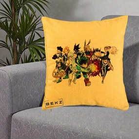 Perna Personalizata My Hero Academia Clasa 1-A Complet, 40x40 cm, Galben, Husa Detasabila, Perna Inclusa, BEKZ®