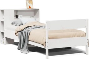 vidaXL Pat cu bibliotecă fără saltea, alb, 75x190 cm, lemn masiv pin