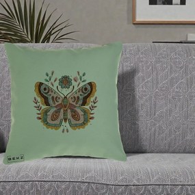 Perna Decorativa Fluture Boho Floral, 40x40 cm, Verde, Husa Detasabila, Perna Inclusa, BEKZ®