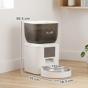 PawHut Distribuitor Automat de Hrană pentru Pisici 4L, WiFi 2.4G, Control App cu Înregistrare 10s, Bol, Alb | Aosom Romania