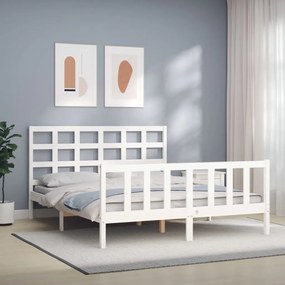 3192112 vidaXL Cadru de pat cu tăblie, alb, 160x200 cm, lemn masiv