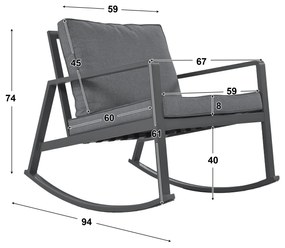 Set de grădină 3 piese cu 2 scaune balansoar și măsuță din sticlă temperată, design ergonomic, Gri