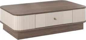 Măsuță de cafea Vesper 103x60 cm cu sertar pe plintă - cașmir / nuc / mâner auriu