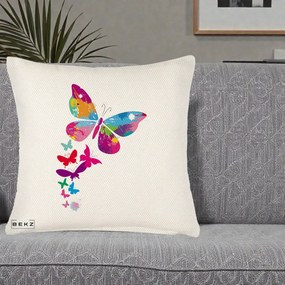 Perna Decorativa Fluturi Splash, 40x40 cm, Crem Reliefat, Husa Detasabila, Perna Inclusa, BEKZ®