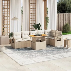 vidaXL Set canapele de grădină, 7 piese, cu perne, bej, poliratan