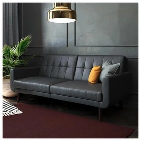 Canapea neagră extensibilă cu tapițerie din imitație de piele 200 cm Nola – Støraa