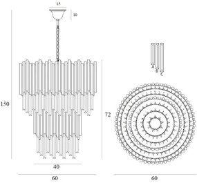 Lustră pe lanț MAXLIGHT P0283 VOGUE 16xE14/40W/230V d. 60 cm auriu