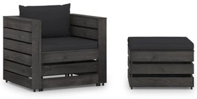 3068151 vidaXL Set mobilier de grădină cu perne, 2 piese, gri, lemn tratat