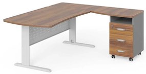 Statie de lucru de colt Manager 180 x 160 cm, dreapta, nuca warmia / gri
