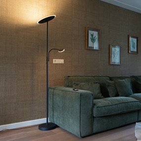 Lampa de podea moderna neagra cu LED reglabil cu brat de citit - Strela