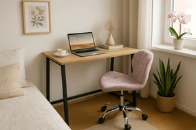 Set pentru birou – birou pliabil ZARIMO 80×40 cm stejar sonoma + scaun de birou AVOLA VELVET roz