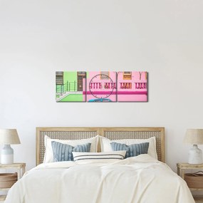 Tablou cu mașina - casele colorate (cu ceas) (90x30 cm)
