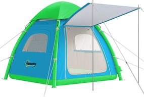 Outsunny Cort gonflabil 3 persoane - montare rapidă, camping outdoor cu pompă, ferestre din plasă, acoperiș detașabil | Aosom Romania