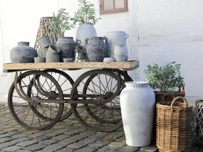 Consola din lemn reciclat de mango , cu 4 roti, aspect rustic industrial