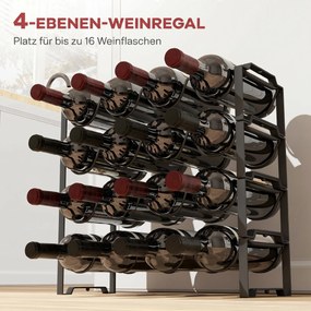 HOMCOM Suport pentru Sticle de Vin cu 4 Niveluri, 42,5x16,5x41 cm, Negru | Aosom Romania