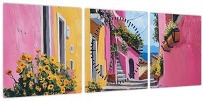 Tablou - Alee roz (cu ceas) (90x30 cm)