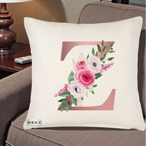 Cadou Personalizat - Perna Personalizata Monograma Rose Gold Litera Z, 40x40 cm, Crem Reliefat, Husa Detasabila, Perna Inclusa, BEKZ®