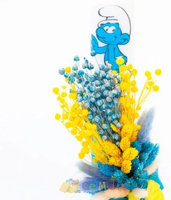 Lumanare botez cu flori uscate si spice de grau, Strumf, Turcoaz, 35x6 cm - LPB-313