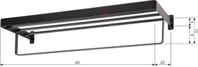 Cuier de perete pentru prosoape HANDY 60x22 cm, negru