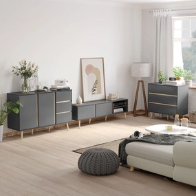 HOMCOM Mobilier TV pentru televizoare de până la 139,7 cm scandinav 2 uși 2 nișe cu treceri pentru cabluri 150 x 35 x 45 cm gri închis | Aosom Romania