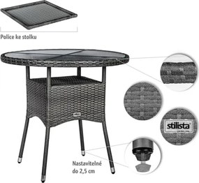STILISTA Masă din polirattan, 80 x 80 x 75 cm, gri