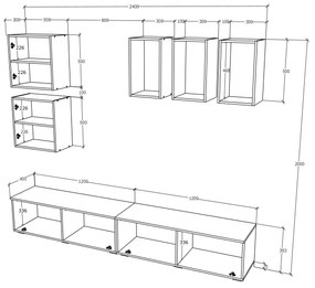 Living haaus Haga V8, Antracit/Stejar Wotan, L 240 cm