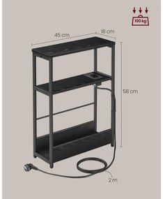 Masă laterală ROD, neagră, cu priză încorporată și porturi USB