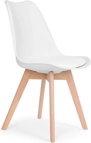 Set de 4 scaune de masă cu pernă din piele ecologică albă