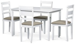 Set de masă din lemn masiv cu 4 scaune, 120 x 75 x75 cm, alb