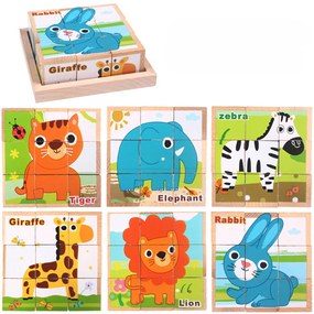 Puzzle cub din lemn, jucărie puzzle din lemn