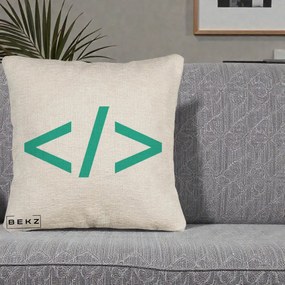 Perna Personalizata Cod HTML Turcoaz, 40x40 cm, Bej Canapea, Husa Detasabila, Perna Inclusa, BEKZ®