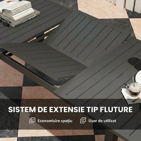 Outsunny Masă Extensibilă pentru Grădină din Aluminiu și Blat cu Șipci, 160/220x90x73 cm, Gri | Aosom Romania