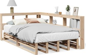 vidaXL Pat cu bibliotecă fără saltea, 120x200 cm, lemn masiv de pin