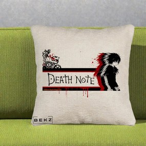 Perna Personalizata Death Note L Lawliet Rosu-Negru, 40x40 cm, Bej Canapea, Husa Detasabila, Perna Inclusa, BEKZ®
