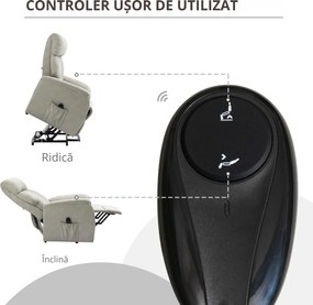 HOMCOM Fotoliu cu Ridicare Electrică și Rabatabil la 150° cu Telecomandă și Suport pentru Picioare, 75x93x110 cm, Gri | Aosom Romania