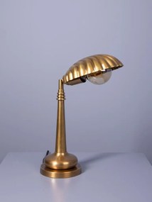 Lampă de birou din alamă antichizată, abajur în formă de scoică, finisaj vintage, 49×18×13 cm, „Shelly"