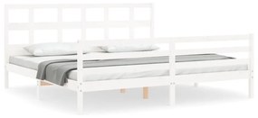 3194847 vidaXL Cadru de pat cu tăblie Super King Size, alb, lemn masiv