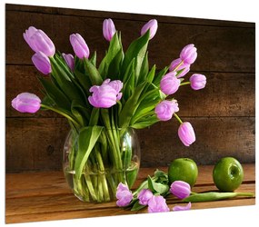 Tablou cu lalele violete în vază (70x50 cm), în 40 de alte dimensiuni noi