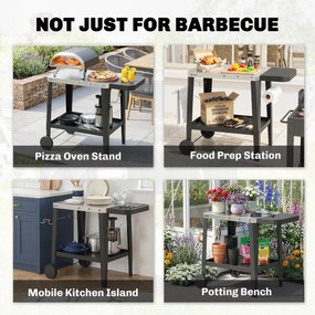 Outsunny Cărucior de bucătărie cu roți cărucior de servire cu cârlige, suport pentru role de hârtie și prosoape, oțel inoxidabil, 115 x 67,5 x 80,5 cm Negru | Aosom Romania