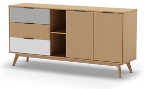 Comodă natural/gri/alb din lemn de pin 165x81 cm Elfa – Marckeric