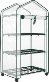 Outsunny Mini seră de grădină cu 3 rafturi, prelată PVC de înaltă densitate, ușă rulabilă 4 roți 69 x 49 x 130 cm transparent | Aosom Romania