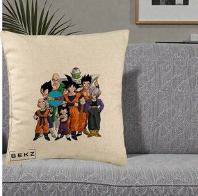 Perna Personalizata Dragon Ball Z Grup Complet, 40x40 cm, Bej, Husa Detasabila, Perna Inclusa, BEKZ®