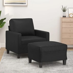 3153347 vidaXL Fotoliu canapea cu taburet, negru, 60 cm, piele ecologică